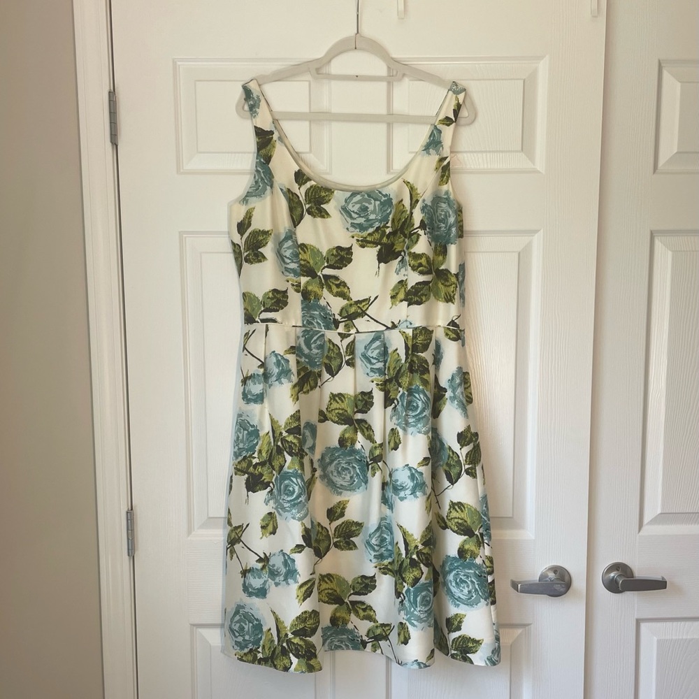 Ann Taylor Floral Sleeveless Scoop Neck Silk Dress